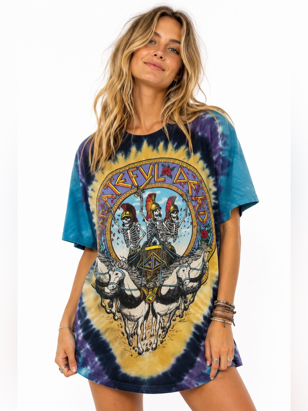 Liquid Blue Grateful Dead Coliseum Tie Dye T Shirt Medium Double Sided Skeleton